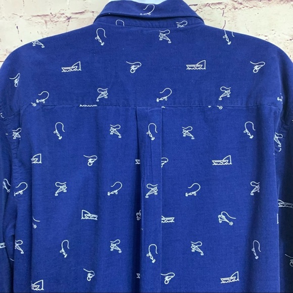 Le 31 Par Simons Blue Fishing Print Corduroy Button Front Shirt - Picture 6 of 12